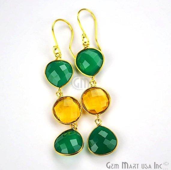 Gold Plated Round & Pears Shape 65x12mm Gemstone Dangle Hook Earring Choose Your Style (90093) - GemMartUSA