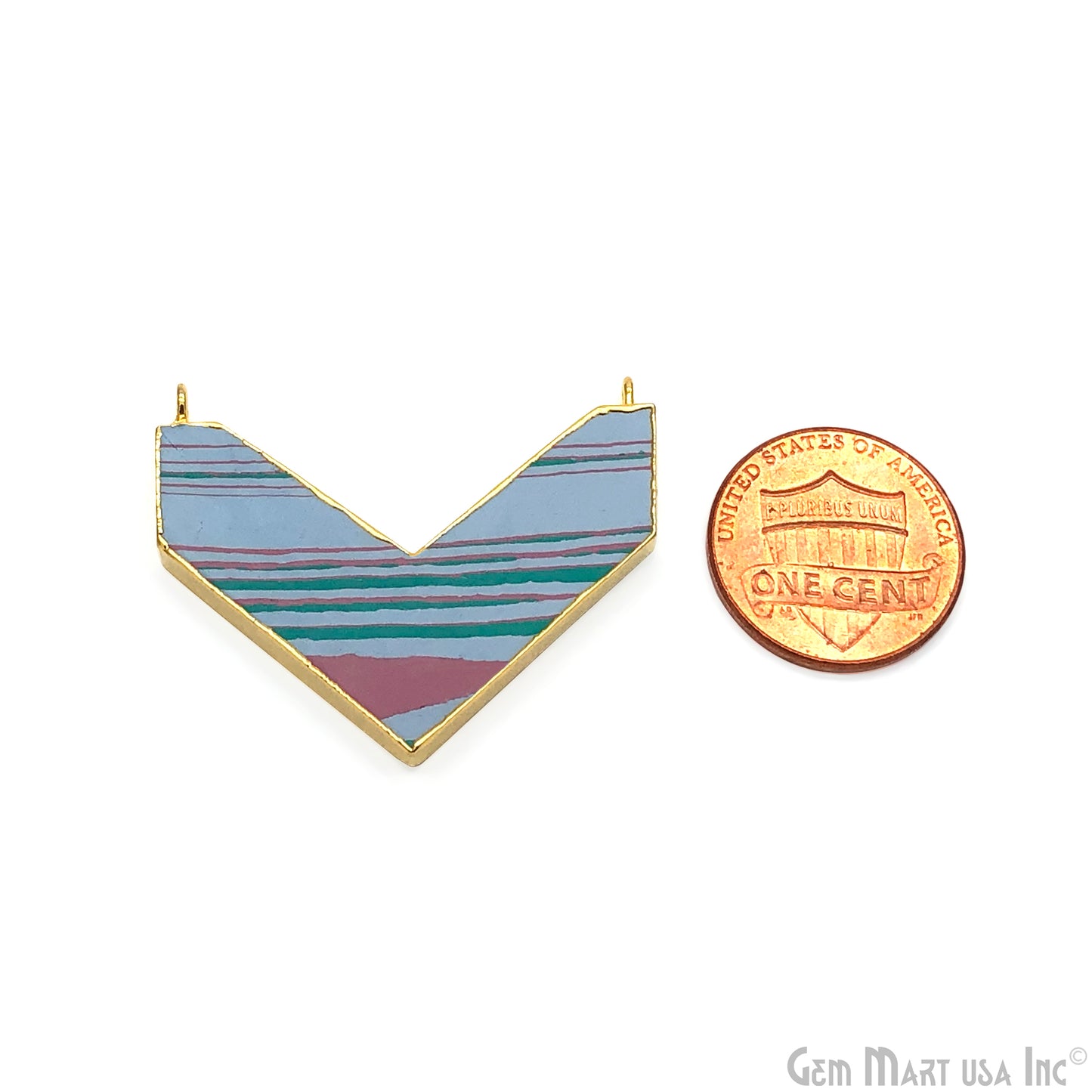 Multi Color Jasper Chevron Gold Plated 30x14mm Double Bail Gemstone Pendant