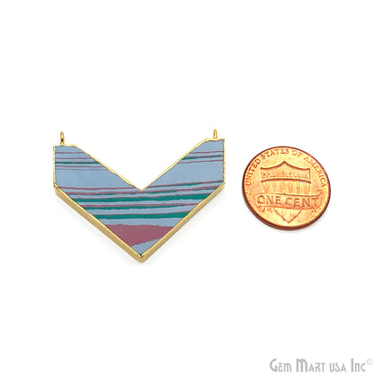 Multi Color Jasper Chevron Gold Plated 30x14mm Double Bail Gemstone Pendant