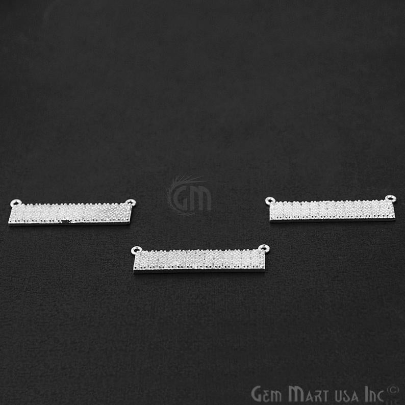 Fashion Jewelry Silver Plated Cz Pave Bar Charms Double Bail Connector Pendant - GemMartUSA