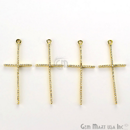 Cubic Zircon Pave 'Cross' Shape Gold Vermeil Charm for Bracelet Pendants & Necklace - GemMartUSA