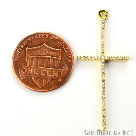 Cubic Zircon Pave 'Cross' Shape Gold Vermeil Charm for Bracelet Pendants & Necklace - GemMartUSA
