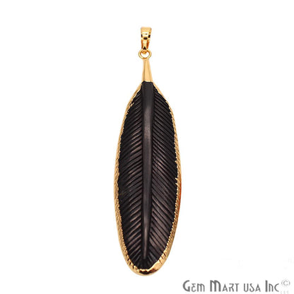 Black Feather Pendant,Gold Feather Necklace,Feather Choker Charm,Boho Gold Necklace,(CHPR-50088) - GemMartUSA