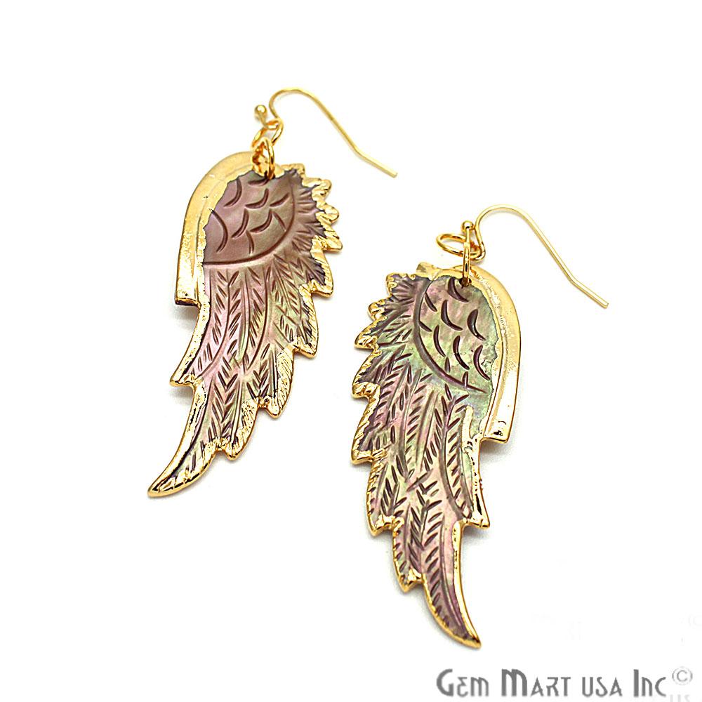 Shell Wings Earrings, Dangle Hook Earring, Gold Plated Jewelry (CHPR-1) - GemMartUSA