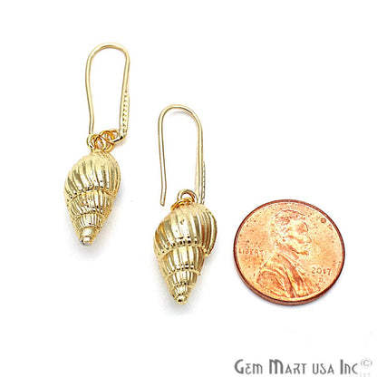Small Conch Shell Shape Earring, Oxidized Earrings, Conch Gold Plated, Hook Earring (CHPR-50098) - GemMartUSA
