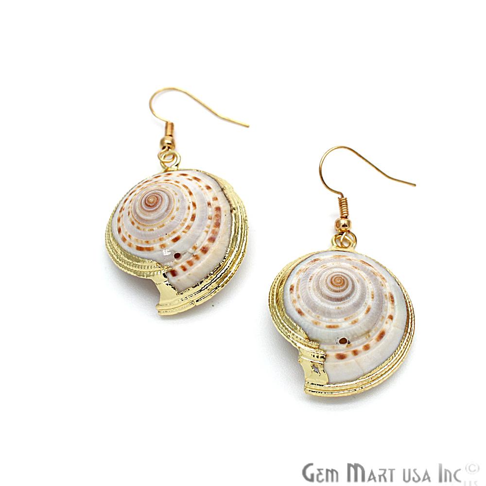 Shell earring, Round Shape, oxidized earrings, gold plated, hook earring (CHPR-50099) - GemMartUSA