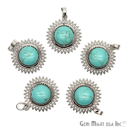 Gemstone Sun Shape Silver Plated Pendant 1pc (Pick Your Gemstone) - GemMartUSA