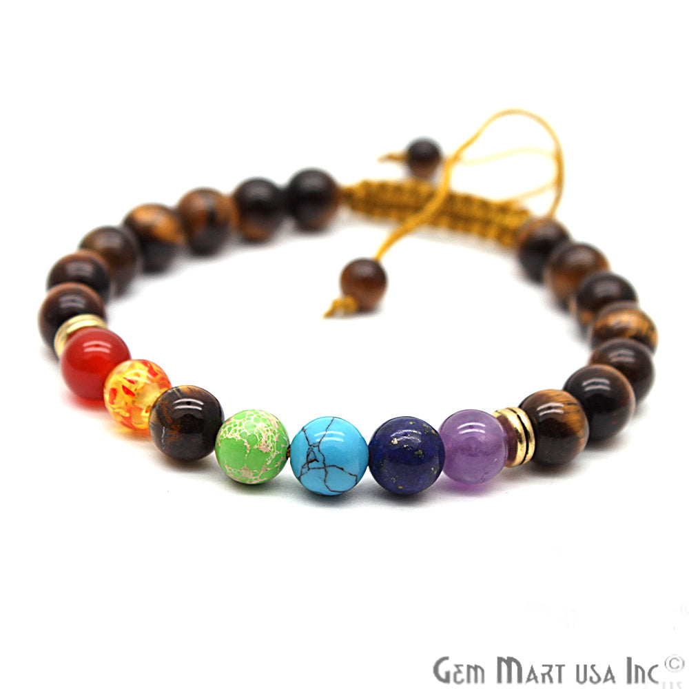 Tiger Eye Beads, Tiger Eye Bead Bracelet, Bead Bracelet, yoga bracelet, Reiki Jewelry, 7 Stones (CHPR-50831) - GemMartUSA