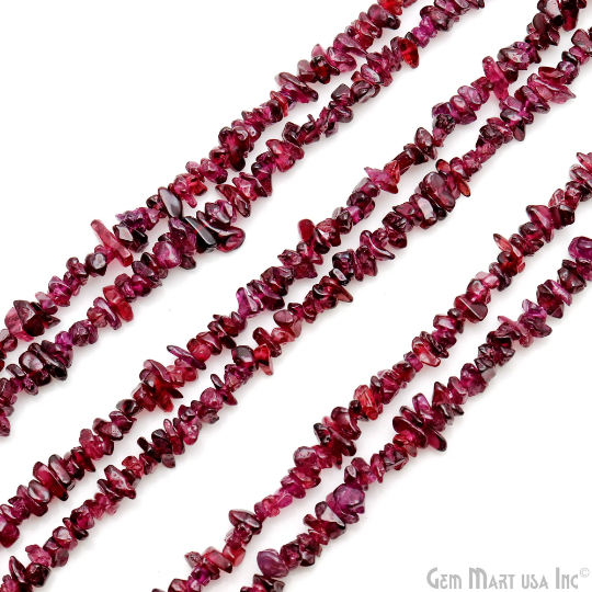 Rhodolite Chip Beads, 34 Inch, Natural Chip Strands, Drilled Strung Nugget Beads, 3-7mm, Polished, GemMartUSA (CHRD-70001)