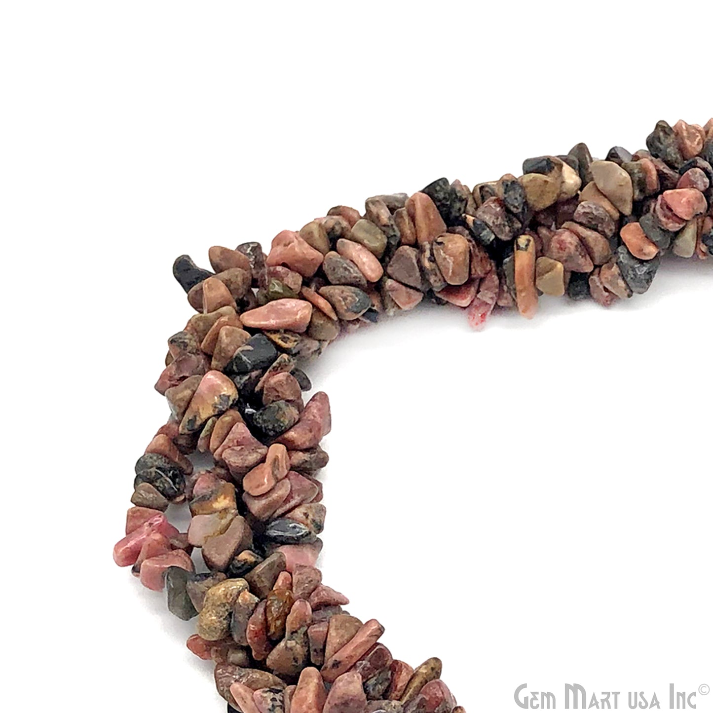 Rhodonite Chip Beads, 34 Inch, Natural Chip Strands, Drilled Strung Nugget Beads, 3-7mm, Polished, GemMartUSA (CHRN-70001)