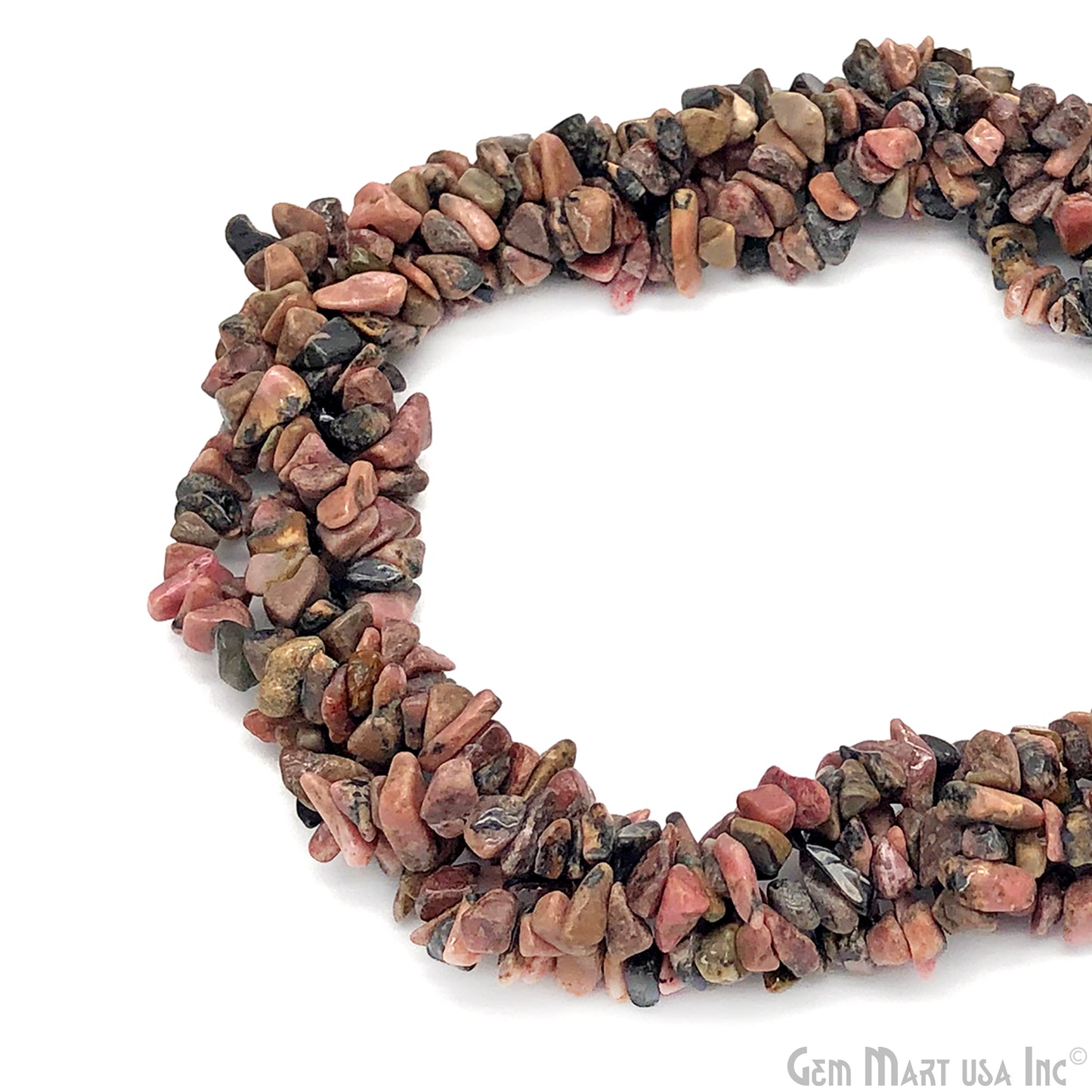 Rhodonite Chip Beads, 34 Inch, Natural Chip Strands, Drilled Strung Nugget Beads, 3-7mm, Polished, GemMartUSA (CHRN-70001)