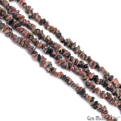 Rhodonite Chip Beads, 34 Inch, Natural Chip Strands, Drilled Strung Nugget Beads, 3-7mm, Polished, GemMartUSA (CHRN-70001)