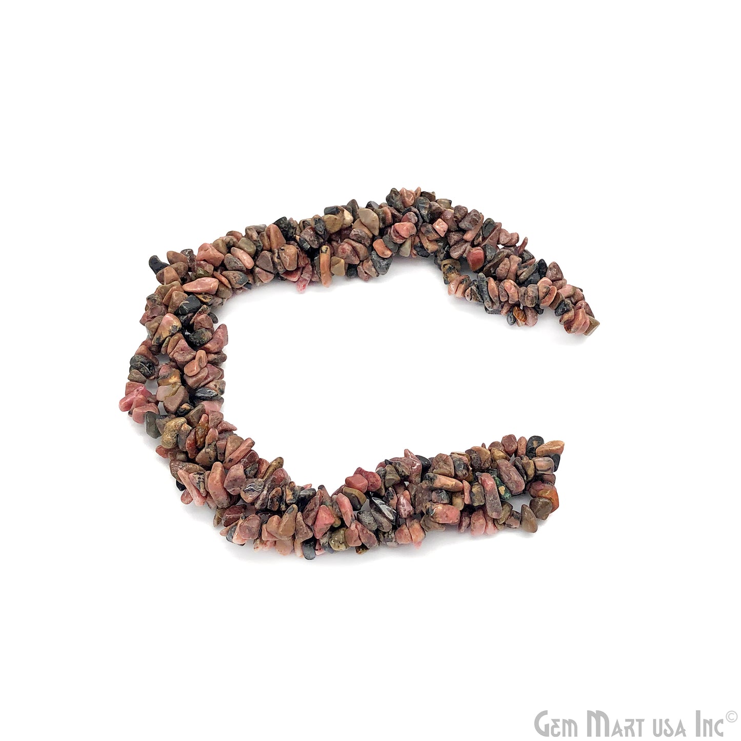 Rhodonite Chip Beads, 34 Inch, Natural Chip Strands, Drilled Strung Nugget Beads, 3-7mm, Polished, GemMartUSA (CHRN-70001)