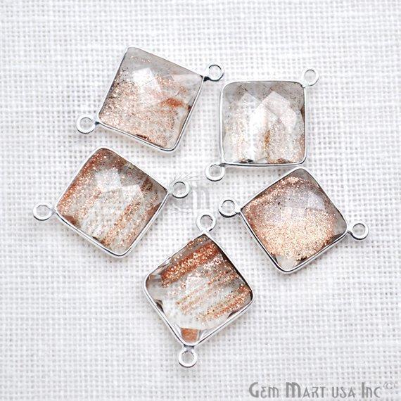 Square 12mm Double Bail Silver Bezel Gemstone Connector