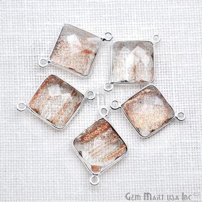Square 12mm Double Bail Silver Bezel Gemstone Connector