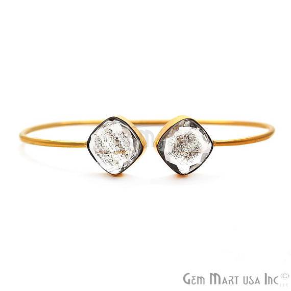 Copper Infused 12mm Cushion Shape Adjustable Gold Plated Stacking Bangle Bracelet - GemMartUSA