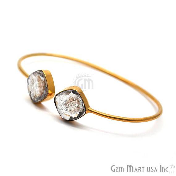 Copper Infused 12mm Cushion Shape Adjustable Gold Plated Stacking Bangle Bracelet - GemMartUSA