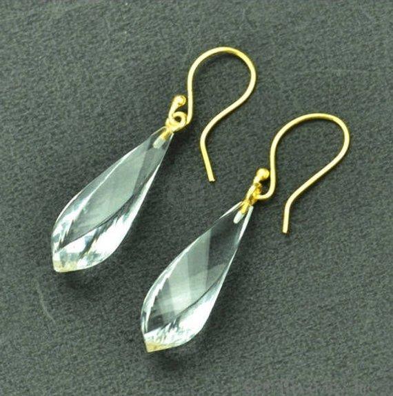 Teardrop Shape 48x9mm Gold Plated Gemstone Dangle Hook Earrings (Pick your Gemstone) (90100-1) - GemMartUSA