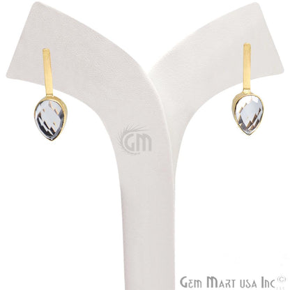 Pear Shape 9x27mm Gold Plated Gemstone Dangle Stud Earrings (Pick your Gemstone) (90174-1) - GemMartUSA