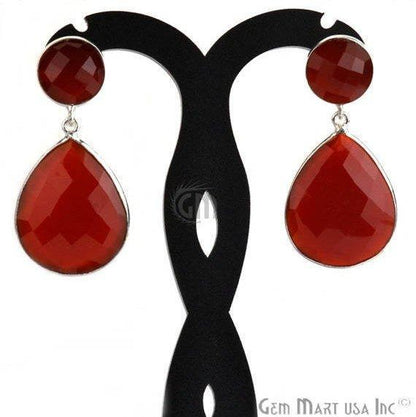 Pear and Round Shape 21x46mm Silver Plated Gemstone Dangle Studs (Pick your Gemstone) (90013-1) - GemMartUSA