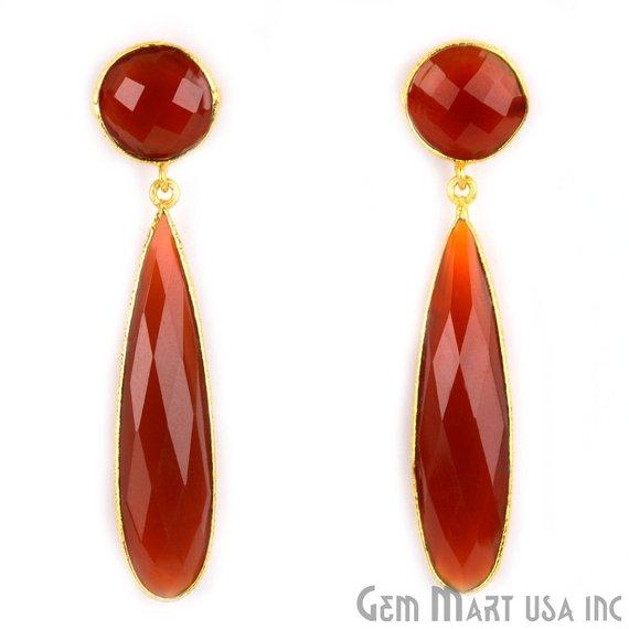 Pear and Round Shape 43x28mm Gold Plated Gemstone Dangle Studs (Pick your Gemstone) (90015-1) - GemMartUSA