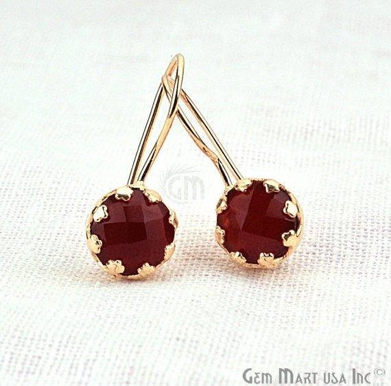 Round 27x10mm Gemstone Gold Dangle Hook Earring (Pick Your Gemstone) - GemMartUSA