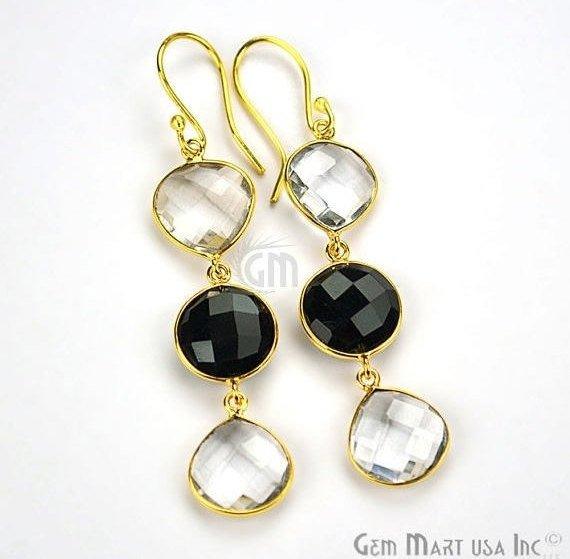 Gold Plated Round & Pears Shape 65x12mm Gemstone Dangle Hook Earring Choose Your Style (90093) - GemMartUSA