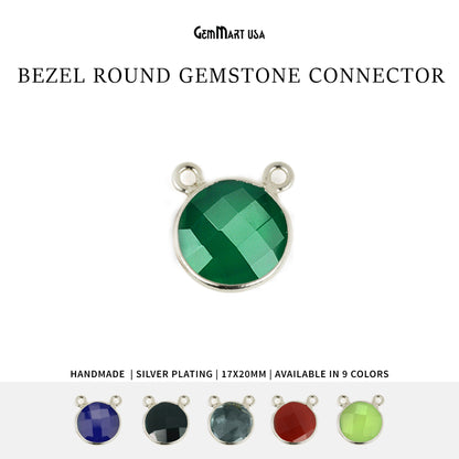 Round 16mm Cat Bail Silver Bezel Gemstone Connector