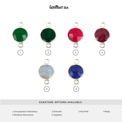 Round 14mm Double Bail Silver Bezel Gemstone Connector