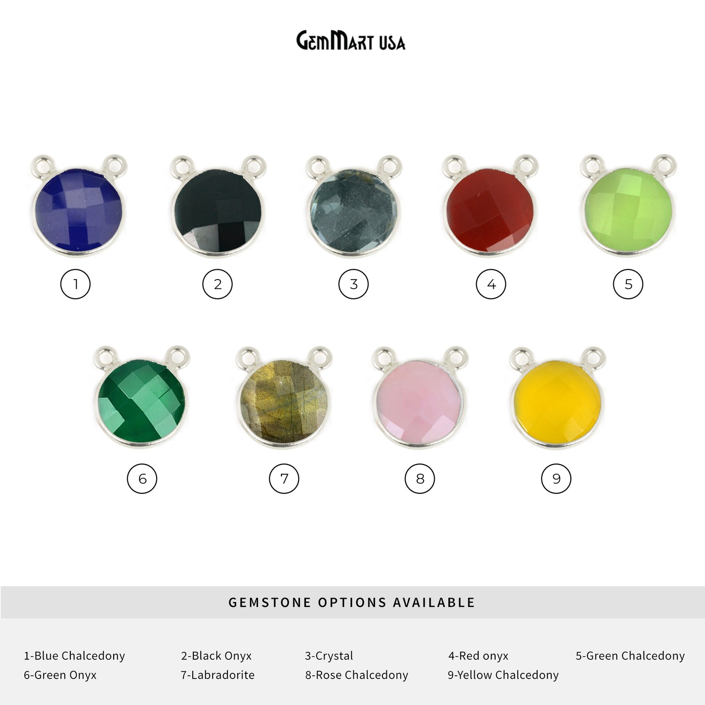 Round 16mm Cat Bail Silver Bezel Gemstone Connector