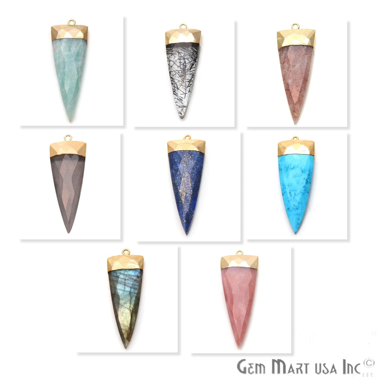 Gemstone Trillion 45x15mm Gold Electroplated Single Bail Connector (Pick Stone) - GemmartUSA