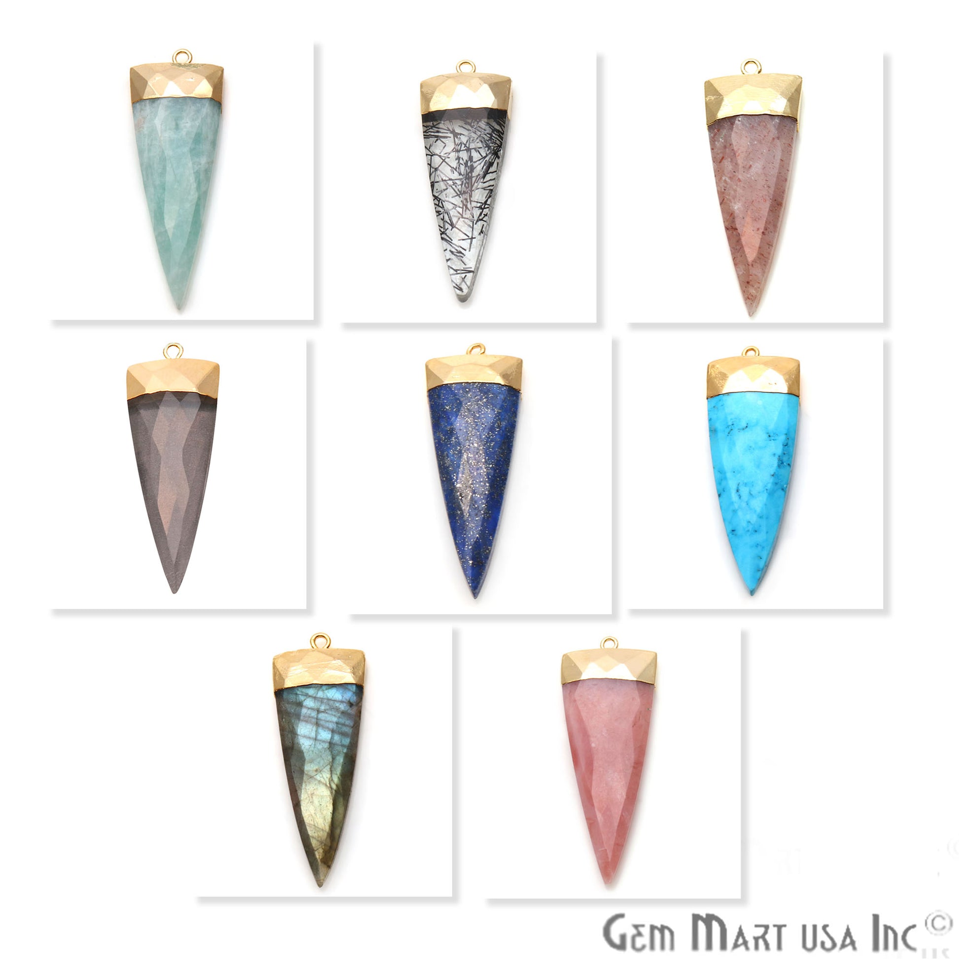 Gemstone Trillion 45x15mm Gold Electroplated Single Bail Connector (Pick Stone) - GemmartUSA