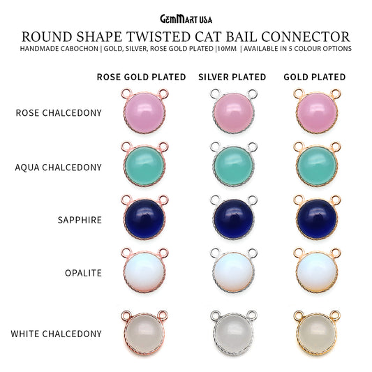 Cabochon 10mm Round Twisted Bezel Cat Bail Gemstone Connector