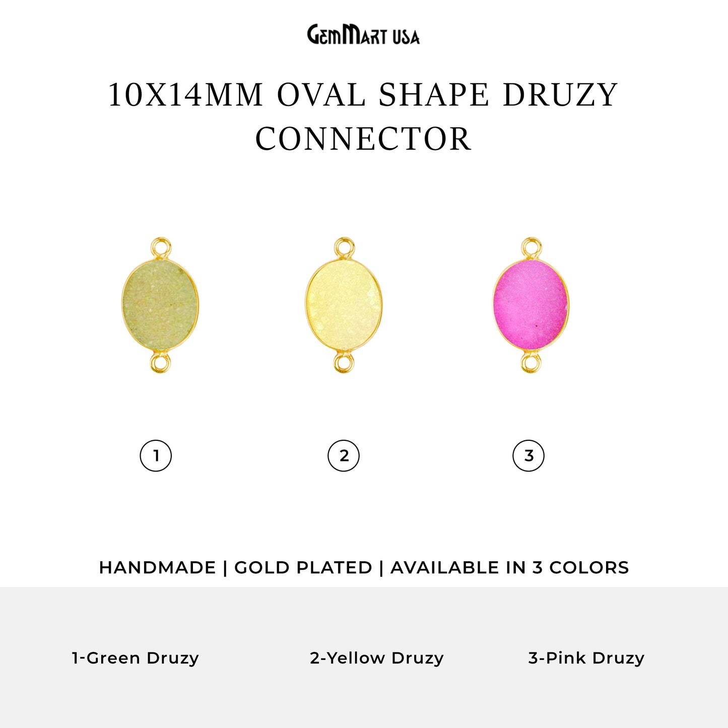 Color Druzy 10x14mm Oval Bezel Gold Plated Bail Gemstone Connector (Pick Color, Bail)