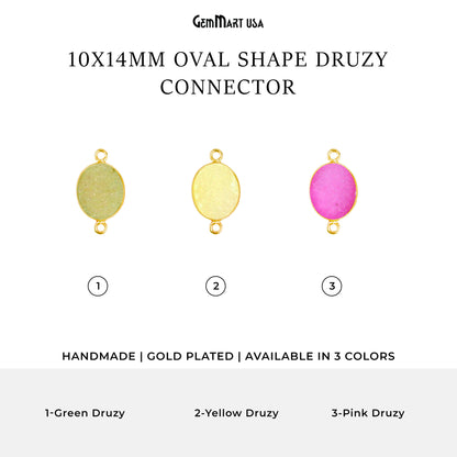 Color Druzy 10x14mm Oval Bezel Gold Plated Bail Gemstone Connector (Pick Color, Bail)