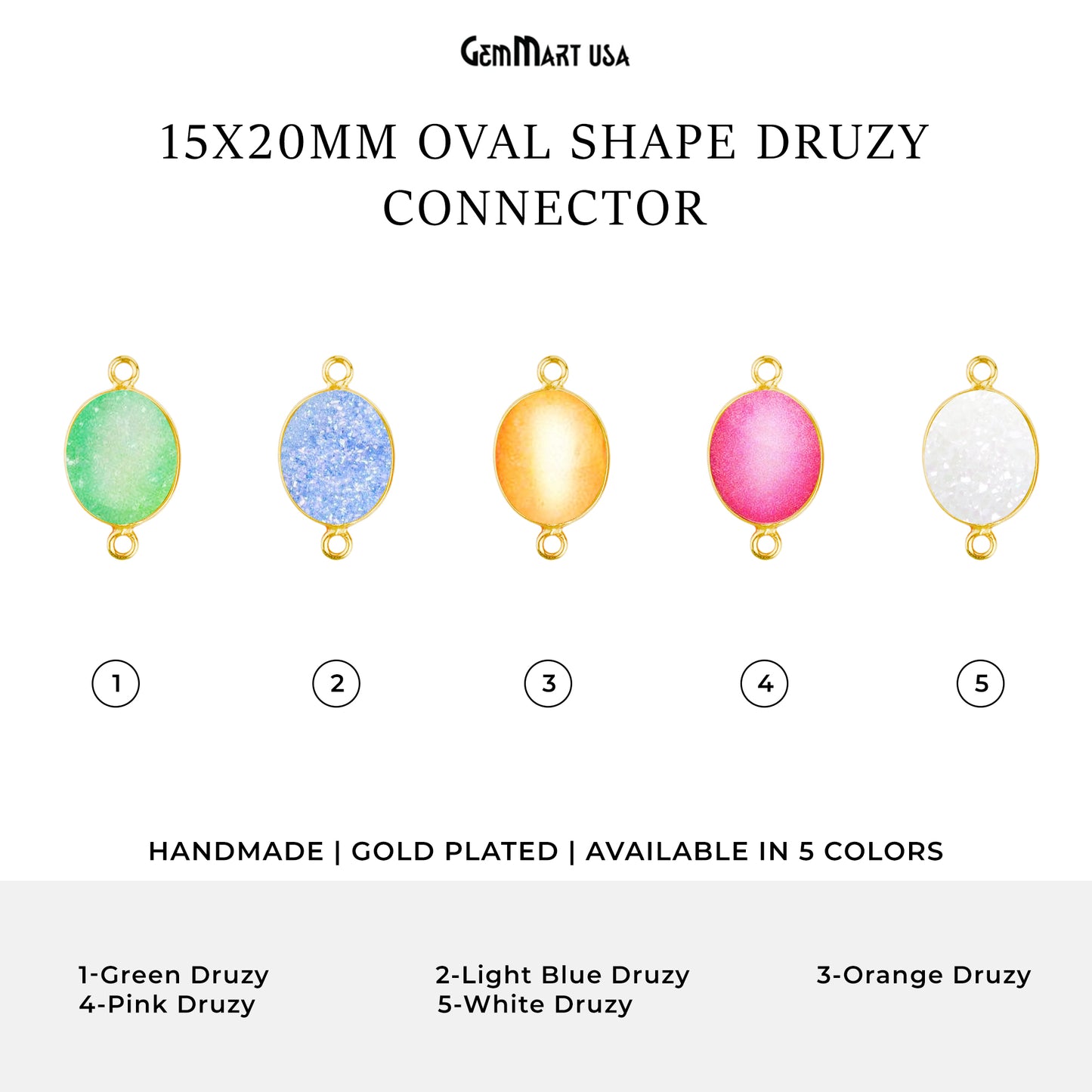 Color Druzy 15x20mm Oval Bezel Gold Plated Bail Gemstone Connector