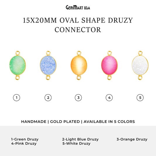 Color Druzy 15x20mm Oval Bezel Gold Plated Bail Gemstone Connector
