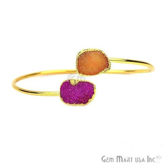 Elegant Adjustable Double Druzy Gemstone Bangle Bracelet - GemMartUSA