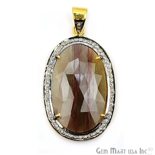 Diamonds Wonder Sapphire 37x22mm Gold Vermeil Over Sterling Silver Pendant - GemMartUSA