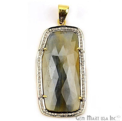 Diamonds Wonder Sapphire 45X22mm Gold Vermeil Over Sterling Silver Pendant - GemMartUSA