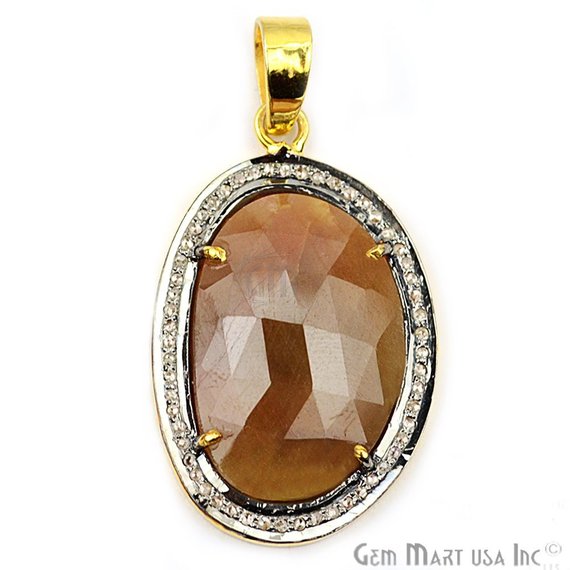 Diamonds Wonder Sapphire 32x20mm Gold Vermeil Over Sterling Silver Pendant - GemMartUSA