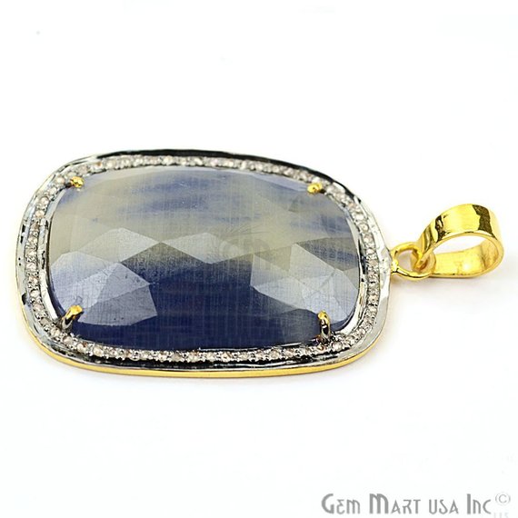 Diamonds Wonder Sapphire 38x24mm Gold Vermeil Over Sterling Silver Pendant - GemMartUSA