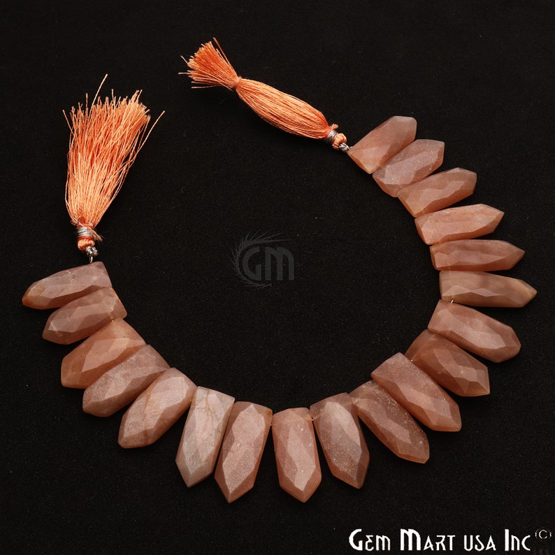 Peach Moonstone Pentagon 28x10mm Crafting Beads Gemstone Strands 8 Inch - GemMartUSA