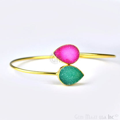 Double Druzy Gemstone Gold Plated Adjustable Bangle Bracelets (Pick Color) - GemMartUSA (744901869615)