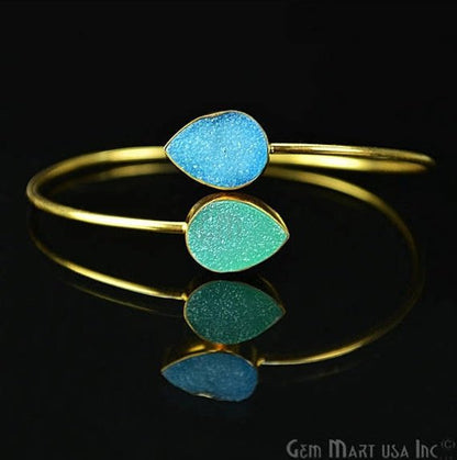 Double Druzy Gemstone Gold Plated Adjustable Bangle Bracelets (Pick Color) - GemMartUSA (744901869615)