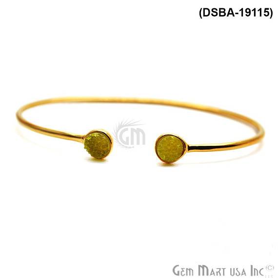 Gold Plated 6mm Round Druzy Adjustable Bangle Bracelets (Pick your Gemstone) - GemMartUSA