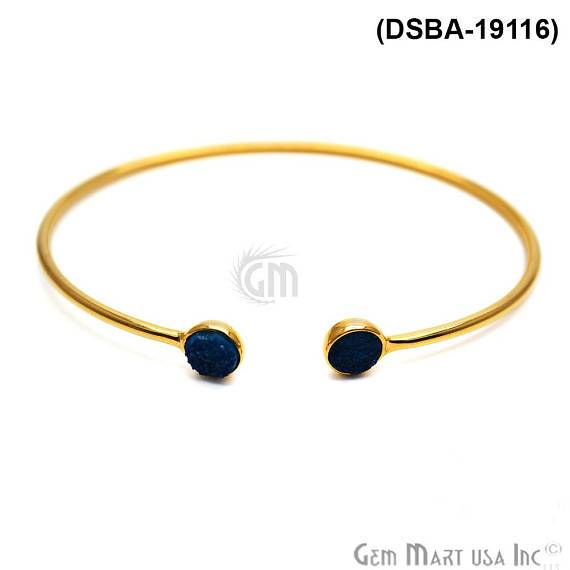 Gold Plated 6mm Round Druzy Adjustable Bangle Bracelets (Pick your Gemstone) - GemMartUSA