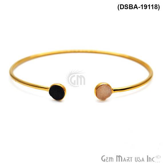 Gold Plated 6mm Round Druzy Adjustable Bangle Bracelets (Pick your Gemstone) - GemMartUSA