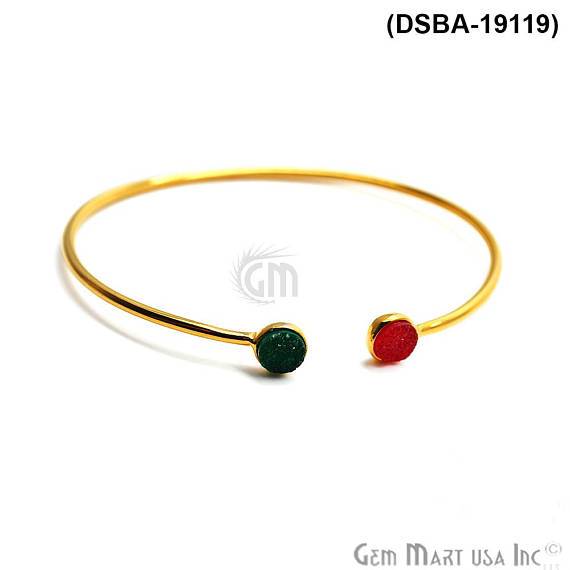 Gold Plated 6mm Round Druzy Adjustable Bangle Bracelets (Pick your Gemstone) - GemMartUSA