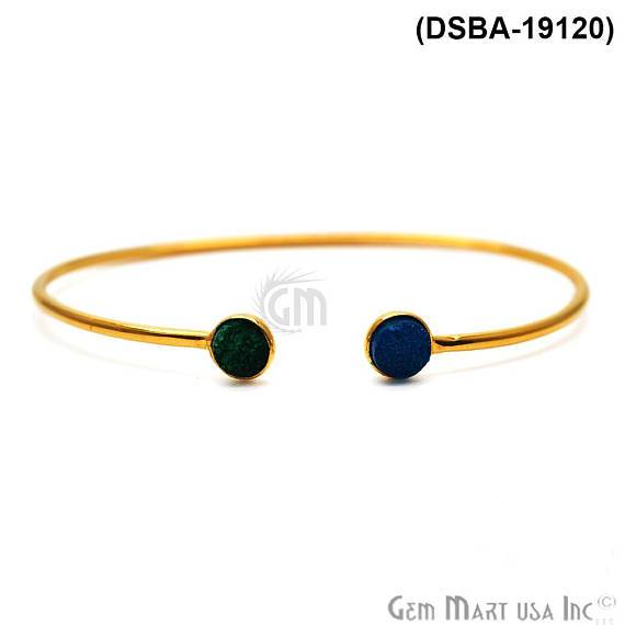 Gold Plated 6mm Round Druzy Adjustable Bangle Bracelets (Pick your Gemstone) - GemMartUSA